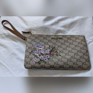 Karl Lagerfeld Paris Monogram Floral Embroidered Wristlet Clutch